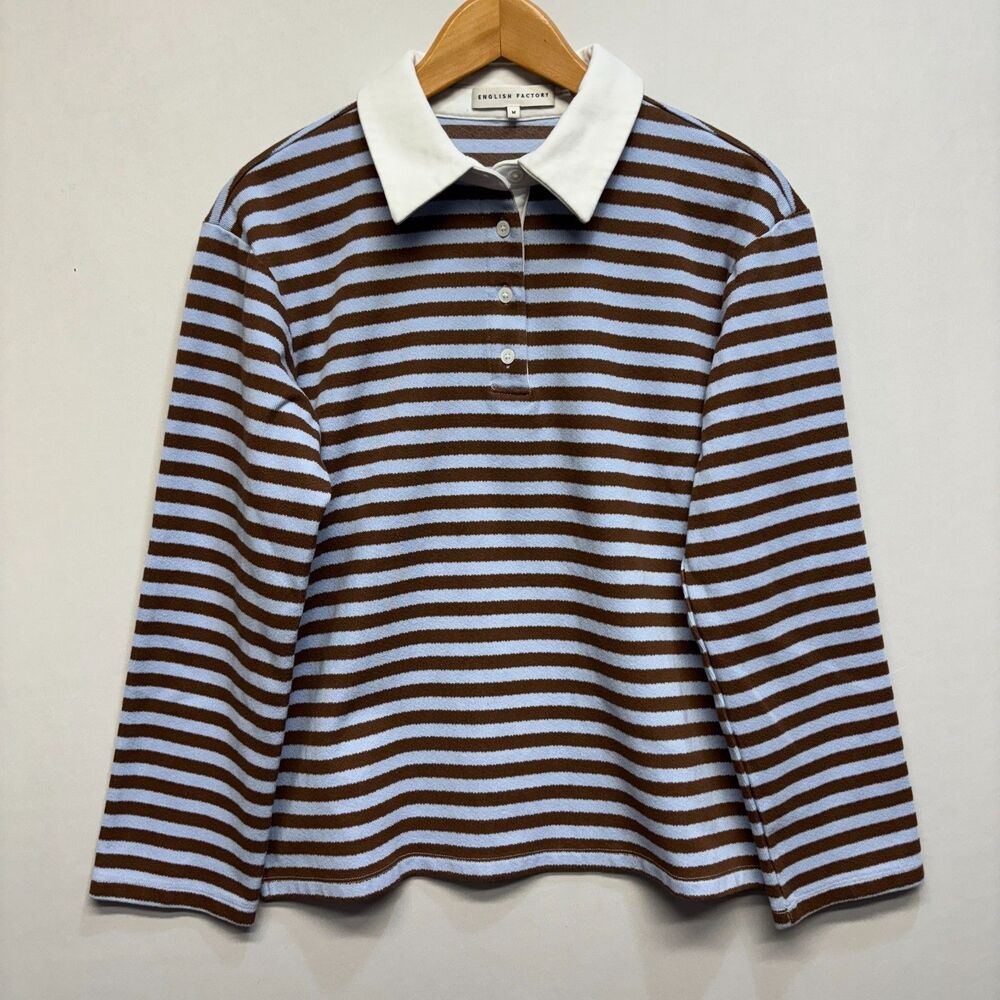 English Factory Brown and White Striped Button-Down Shirt
